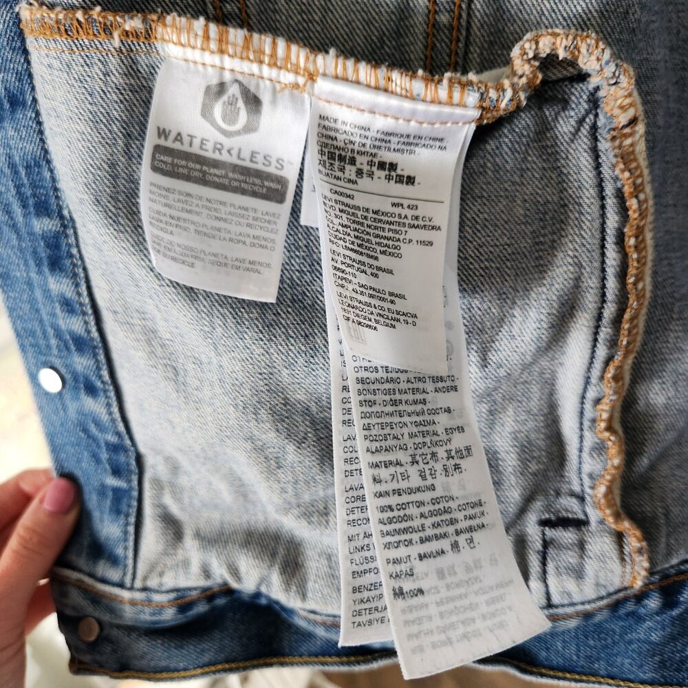 Levis Hybrid Hoodie Trucker Jacket Mens Large L Blue Gray 100% Cotton Denim EUC - Picture 6 of 8